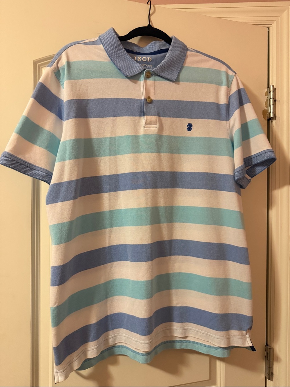 IZOD Men's Striped Polo Shirt in White and Light Blue XL